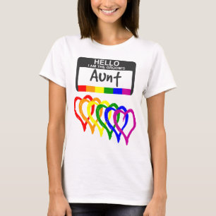 Camiseta Bandera arcoiris Corazones Groom Nombre de la tía 