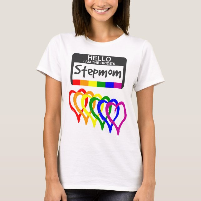 Camiseta Bandera arcoiris Corazones Novia Stepmom Nombre Ba (Anverso)