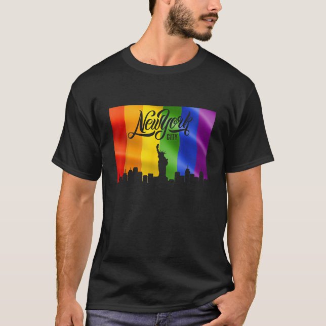 Camiseta Bandera arcoiris de Nueva York Skyline Orgullo Gay (Anverso)