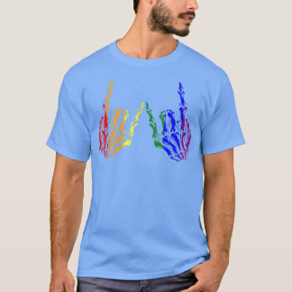 Camiseta Bandera arcoiris de Skeleton Rock Hand LGBTQ Guay 