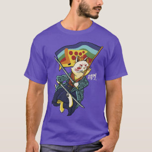 Camiseta Bandera arcoiris de un gato katana a una pizza jap