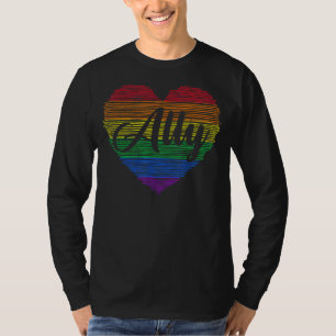 Camiseta Bandera Arcoiris Del Aliado Del Corazón Para Gays