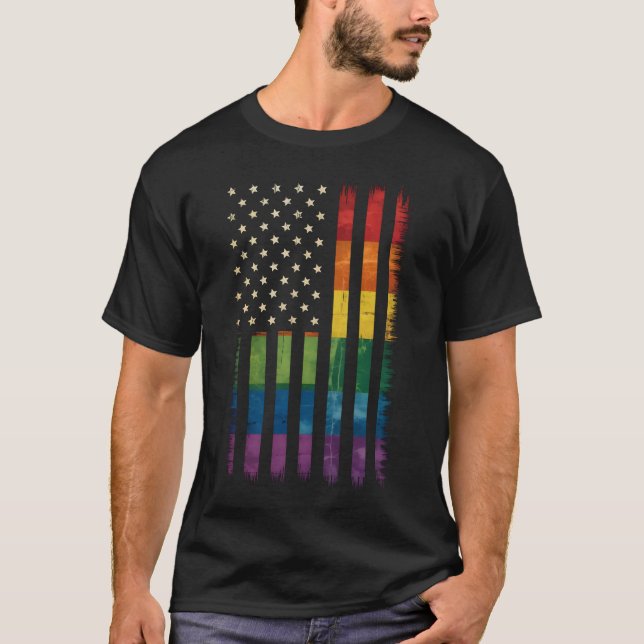 Camiseta Bandera arcoíris deteriorada LGBTQ Pride USA Améri (Anverso)