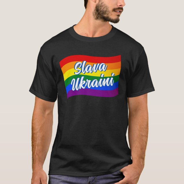 Camiseta Bandera arcoiris Eslava Orgullo gay ucraniano LGBT (Anverso)