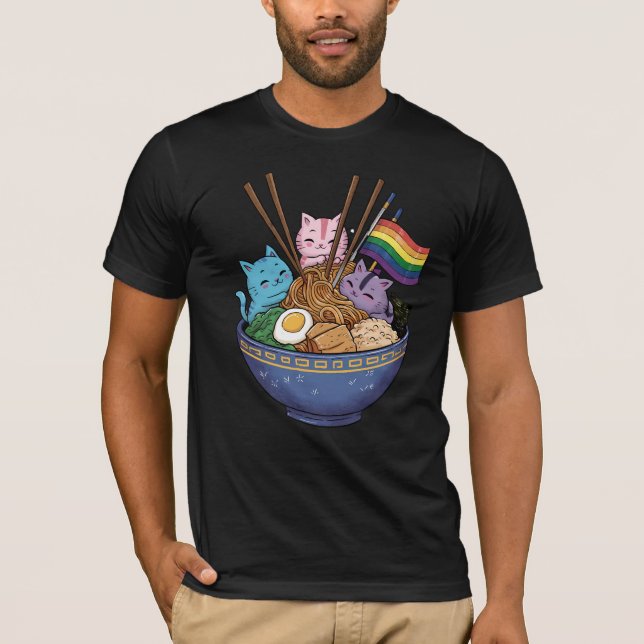 Camiseta Bandera arcoiris gatos Ramen Anime Orgullo gay Mes (Anverso)