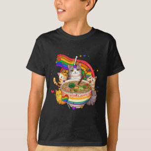 Camiseta Bandera Arcoiris Gatos Ramen Anime Orgullo Gay Mes