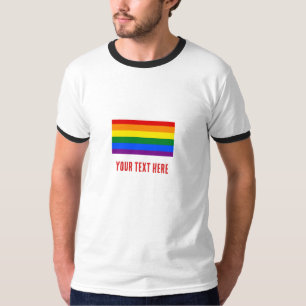 Camiseta Bandera arcoiris LGBT con tu texto para el mes del