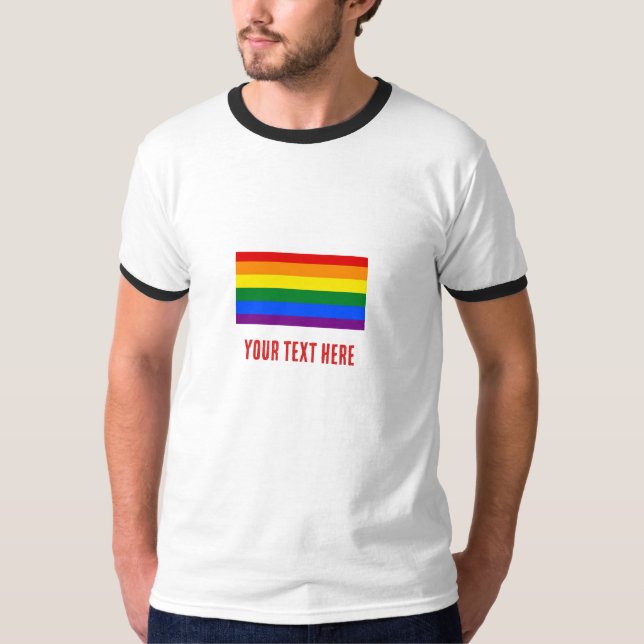 Camiseta Bandera arcoiris LGBT con tu texto para el mes del (Anverso)