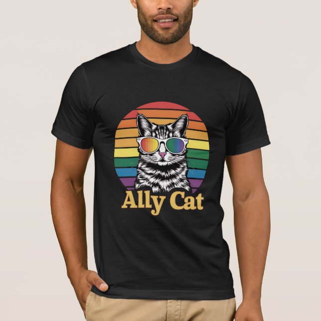 Camiseta Bandera arcoiris LGBTQ de Ally Cat (Anverso)