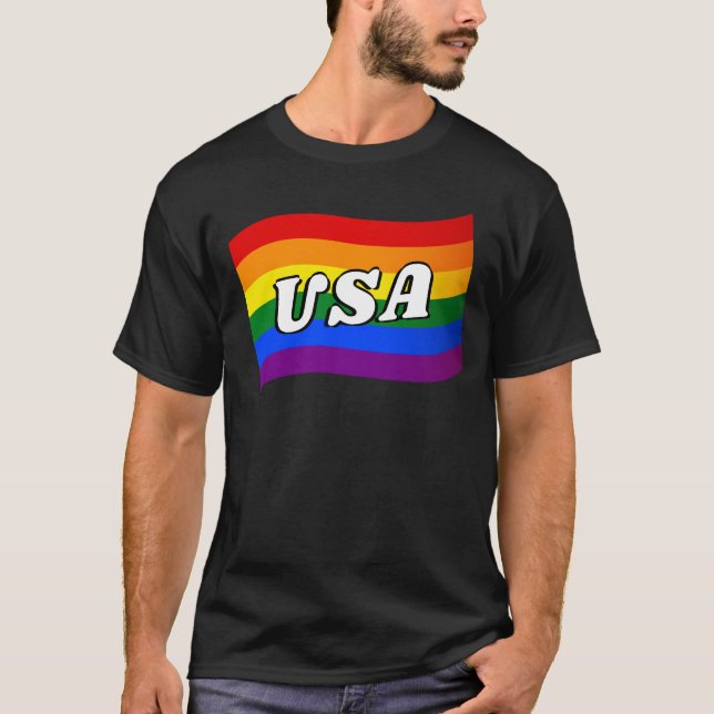 Camiseta Bandera arcoiris USA Orgullo gay americano LGBTQ (Anverso)