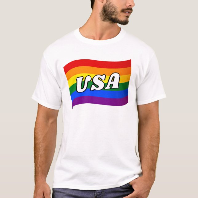 Camiseta Bandera arcoiris USA Orgullo gay americano LGBTQ (Anverso)