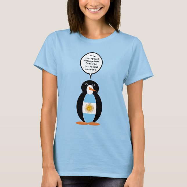Camiseta Bandera argentina hablando con la señora Penguin (Anverso)