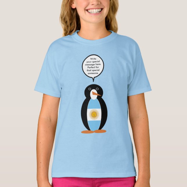 Camiseta Bandera argentina hablando con la señora Penguin p (Anverso)