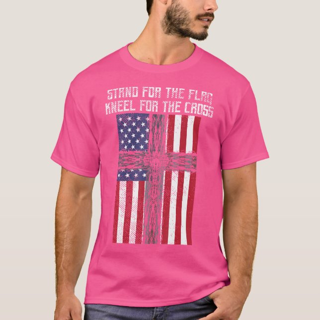 Camiseta Bandera arrodillarse cruza Dios Jesús Estados Unid (Anverso)