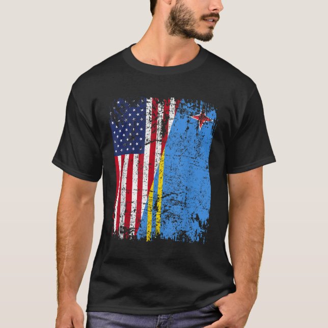Camiseta BANDERA ARUBANA RAÍCES DE LA Bandera MEDIO-America (Anverso)