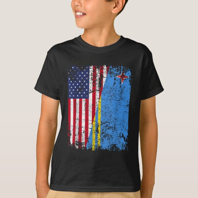 Camiseta BANDERA ARUBANA RAÍCES DE LA Bandera MEDIO-America (Anverso)