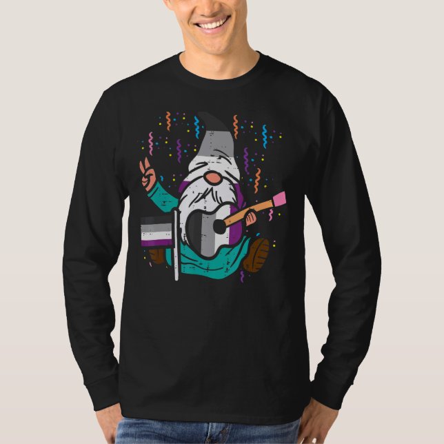 Camiseta Bandera Asexual Gnome Guitar Lgbt Ace Pride Cosas  (Anverso)