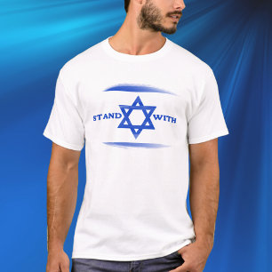 Camiseta Bandera azul y blanca de Israel, de pie con Israel