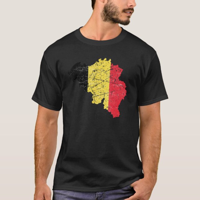 Camiseta Bandera belga con mapa belga angustiada (Anverso)