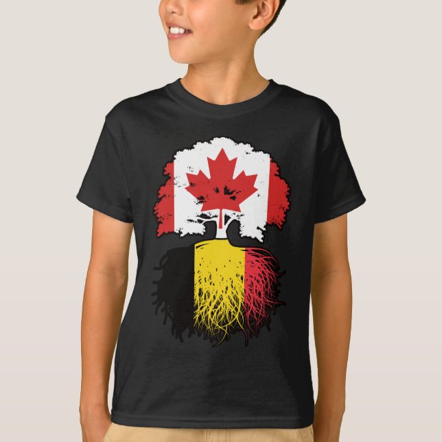 Camiseta Bandera belga de raíces de árbol canadiense belga (Anverso)