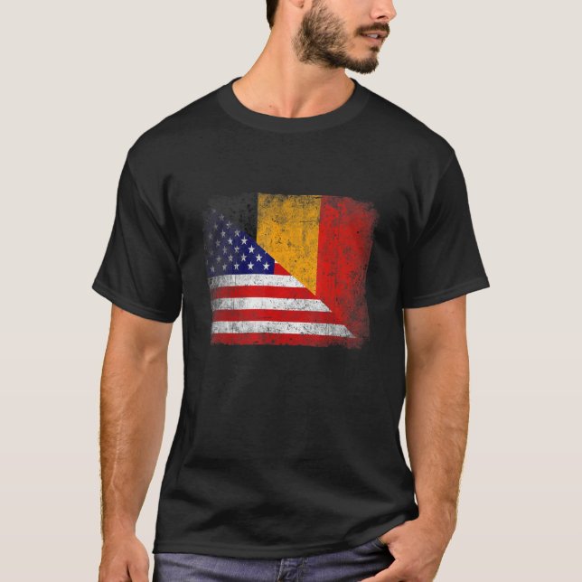 Camiseta Bandera belga retro patriótica estadounidense con  (Anverso)