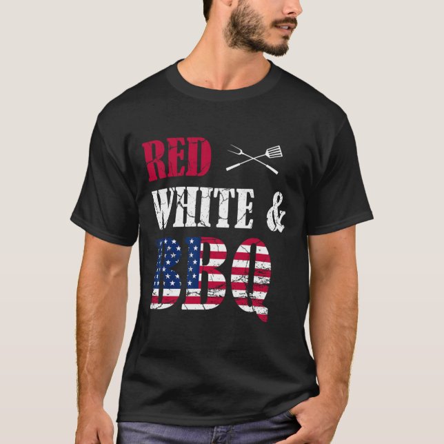 Camiseta Bandera Blanca Roja Y Bbq Estadounidense Del 4 De  (Anverso)