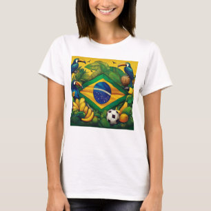 Camiseta Bandera brasileña con tocanes y elementos tropical