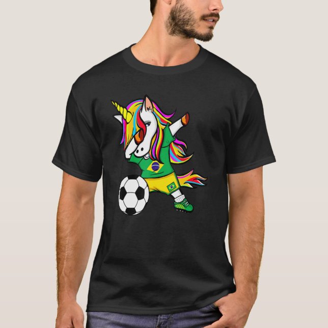 Camiseta Bandera brasileña de Dabbing Unicornio (Anverso)