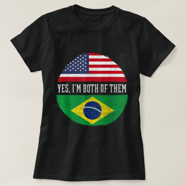 Camiseta Bandera brasileña mitad estadounidense mitad brasi (Diseño del anverso)
