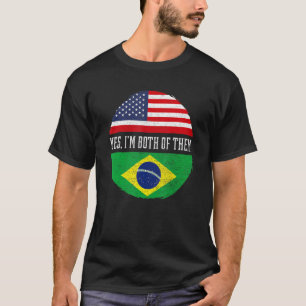 Camiseta Bandera brasileña mitad estadounidense mitad brasi