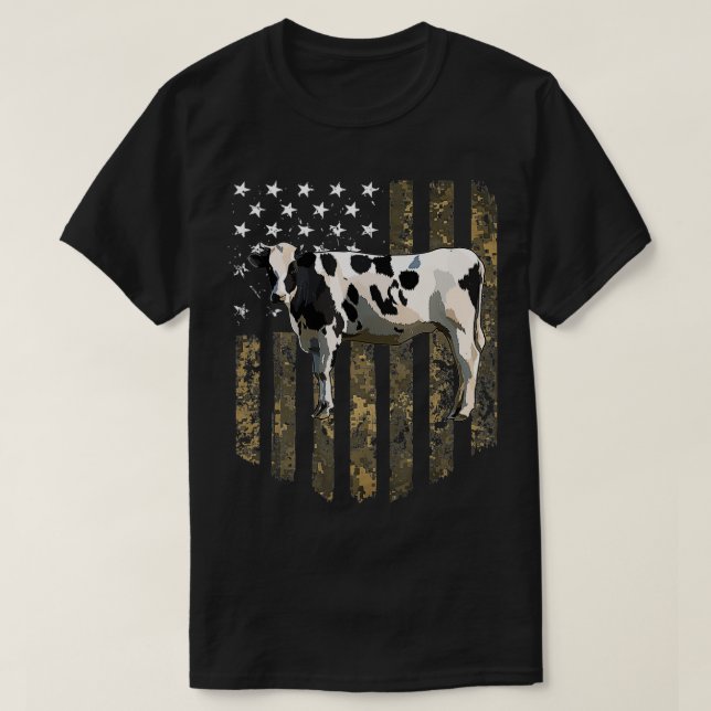 Camiseta Bandera Camo Americana Vaca Blanca Negra 4 De Juli (Diseño del anverso)