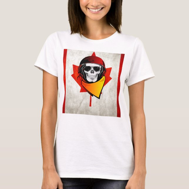 Camiseta Bandera canadiense alterada por el cráneo rebelde (Anverso)
