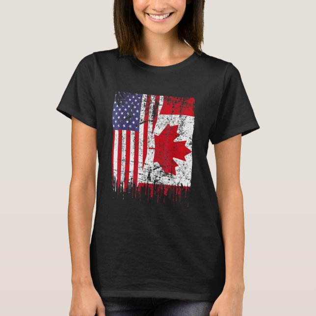 Camiseta Bandera canadiense por medio estadounidense por el (Anverso)