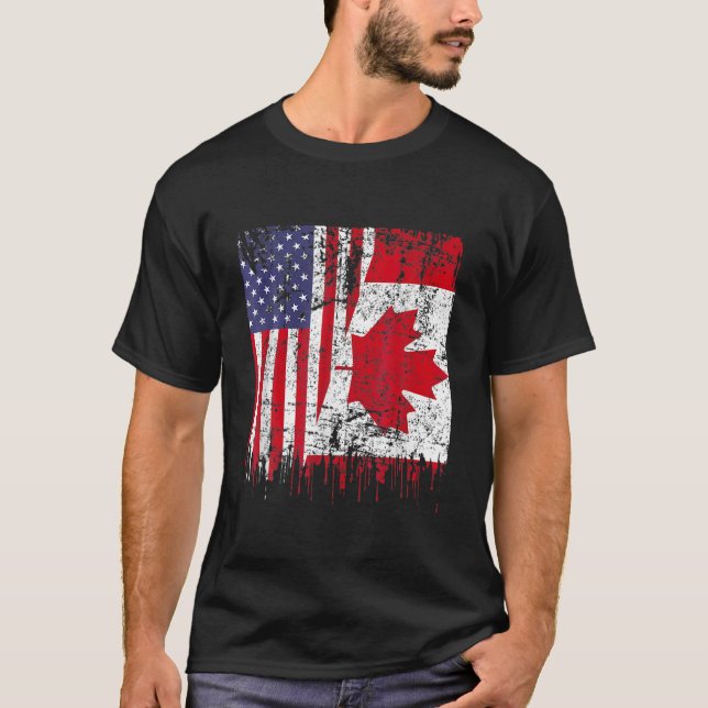 Camiseta Bandera canadiense por medio estadounidense por el (Anverso)