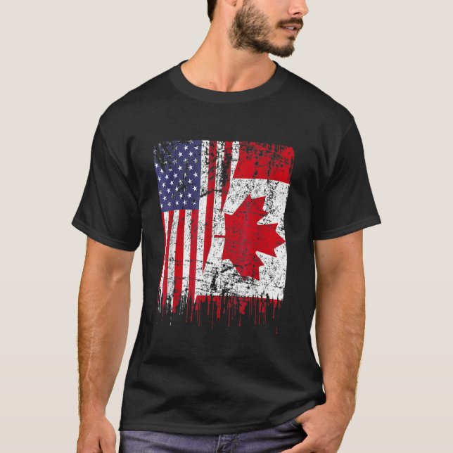 Camiseta Bandera canadiense por medio estadounidense por el (Anverso)