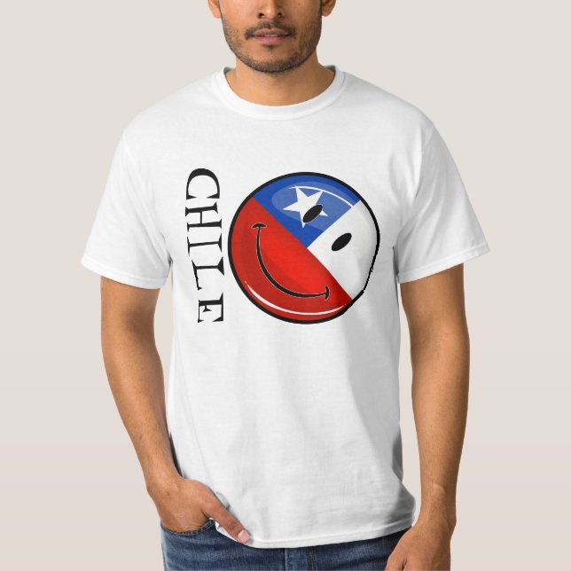 Camiseta Bandera chilena sonriente de la ronda brillante (Anverso)