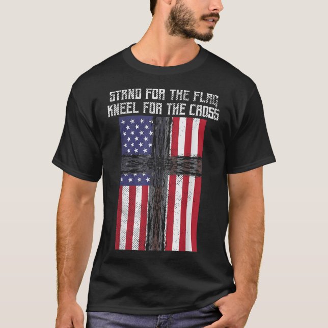 Camiseta Bandera Cruz de rodillas Dios Jesús Estados Unidos (Anverso)