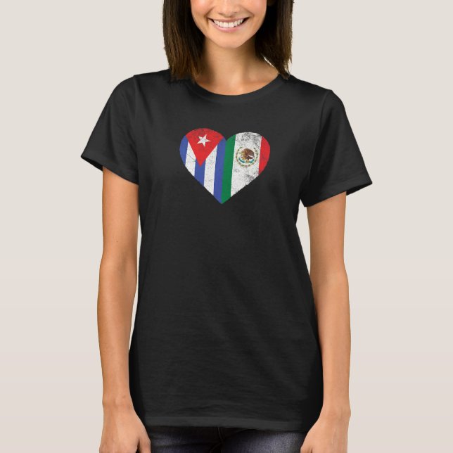 Camiseta Bandera Cubana Mexicana Corazón Amor Cuba México (Anverso)