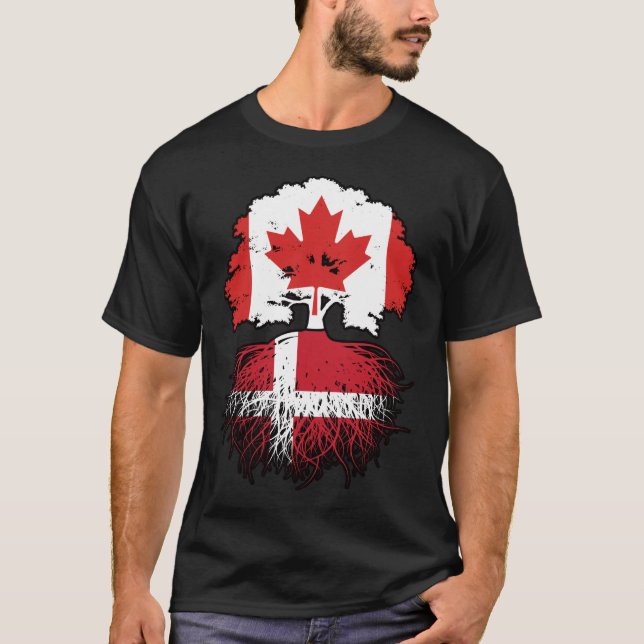 Camiseta Bandera danesa de raíces de árboles de Canadá en D (Anverso)