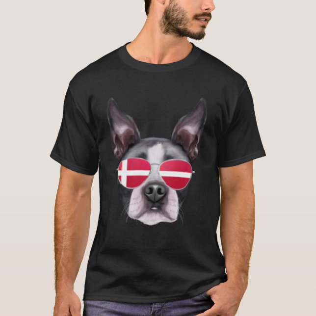 Camiseta Bandera danesa del Boston Terrier Dog Dinamarca (Anverso)