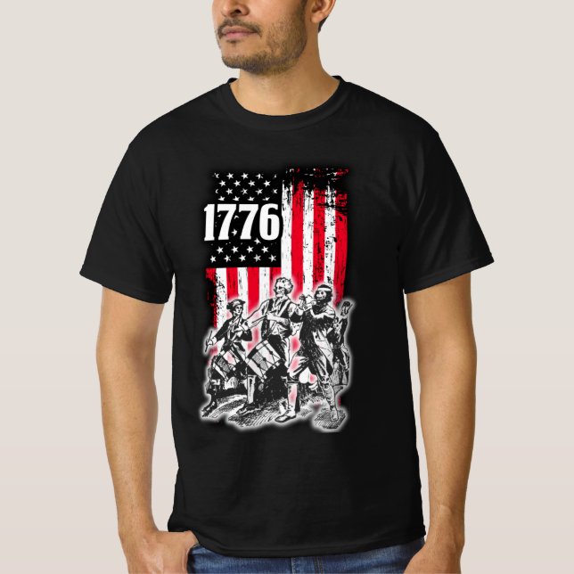 Camiseta Bandera de 1776 con imagen del Espíritu de 76 músi (Anverso)