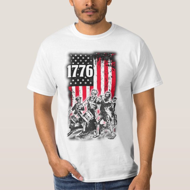 Camiseta Bandera de 1776 con imagen del Espíritu de 76 músi (Anverso)