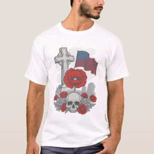 Camiseta Bandera de amapola conmemorativa Cruz de grabado v