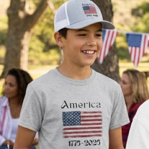 Camiseta Bandera de América 1776 a 2026 Niños 250 Aniversar
