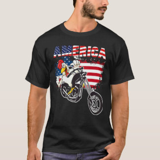 Camiseta Bandera de América Pollo Motocicleta 4 de Julio Dí
