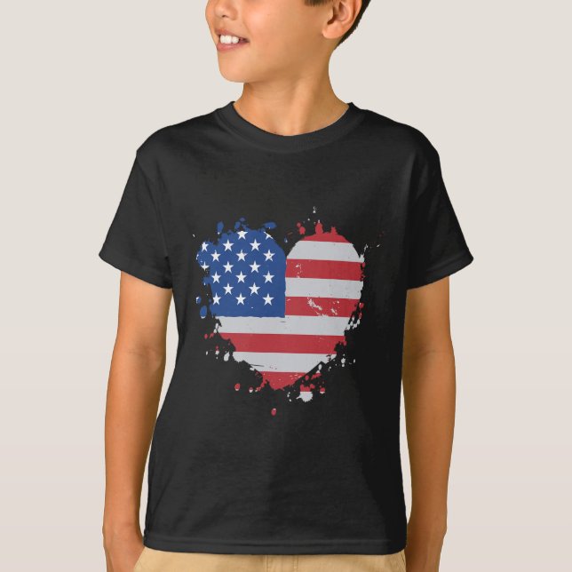 Camiseta Bandera De Amor Estados Unidos Corazón 4 De Julio  (Anverso)