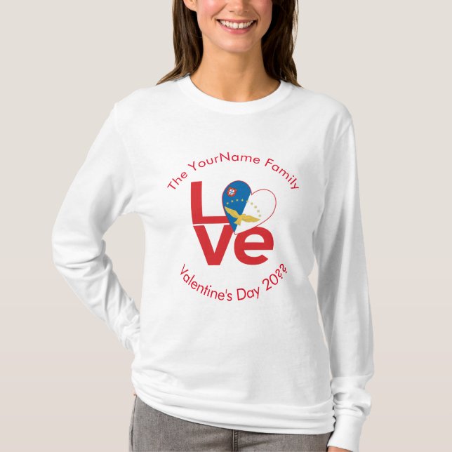 Camiseta Bandera de amor rojo Azores personalizada (Anverso)