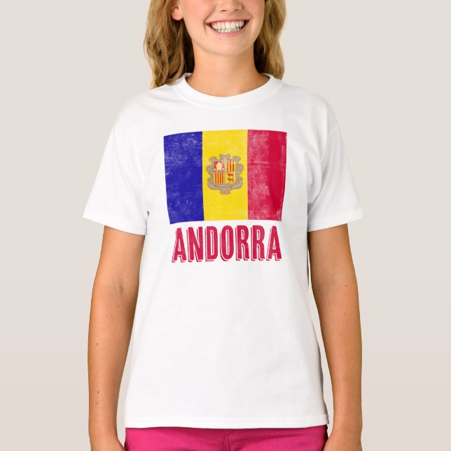 Camiseta Bandera de Andorra Grunge/ Aspecto "angustiado" (Anverso)