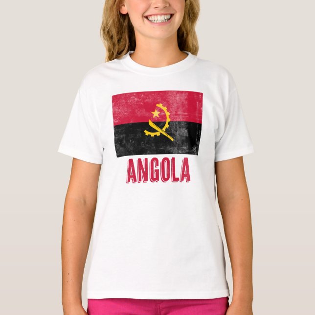 Camiseta Bandera de Angola de aspecto deslucido/ "angustiad (Anverso)
