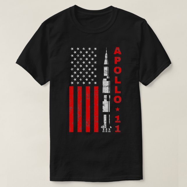 Camiseta Bandera de Apollo 11 Saturn V Rocket USA (Diseño del anverso)
